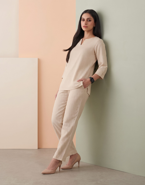 Ecru pinstripe Hibi set